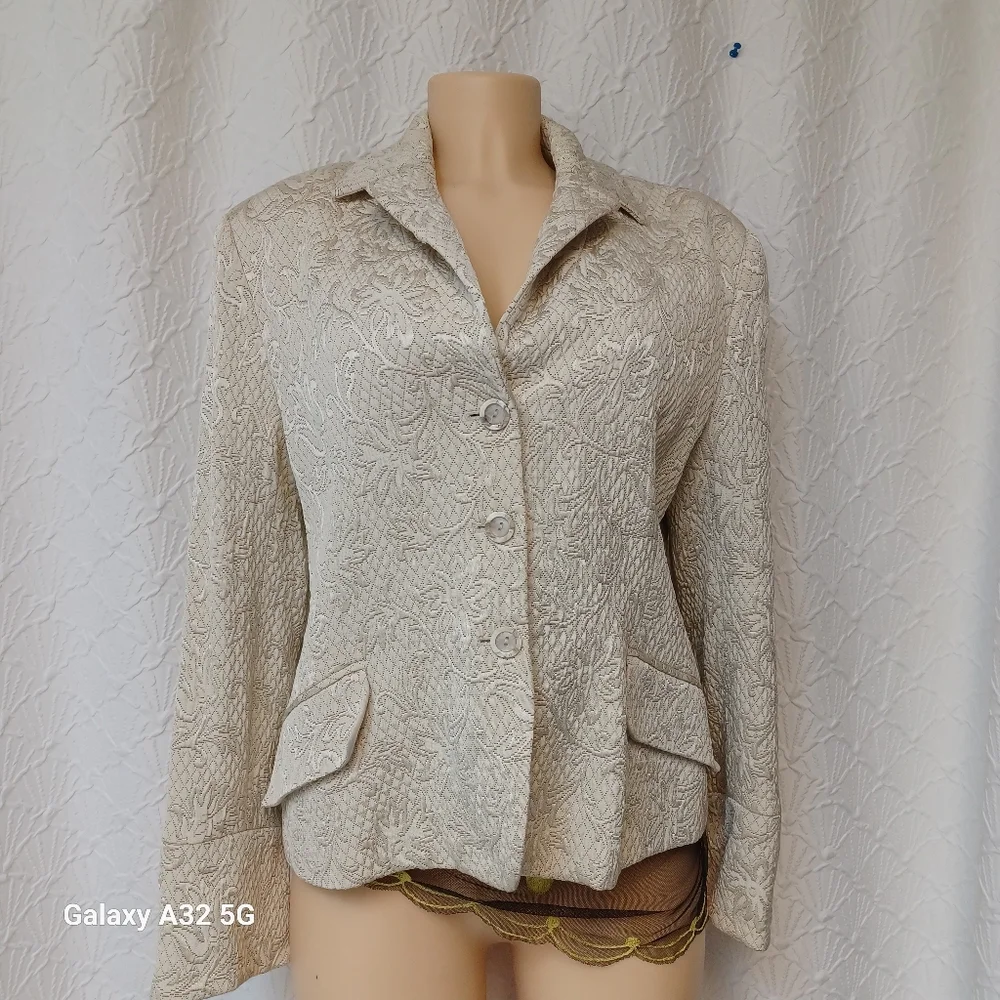 Rena Rowan Women Size 16 Cream Floral Textured Blazer Jackets